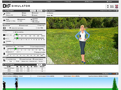 A screenshot from the Depth of Field Simulator website